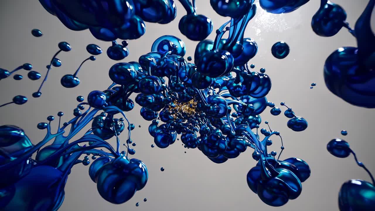 Liquido blu astratto e fluente con dettagli dorati