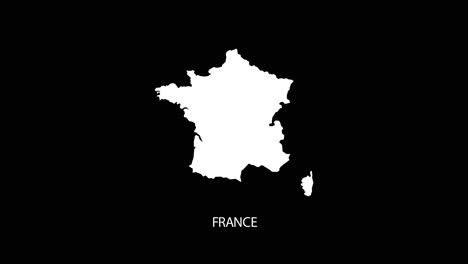 digital revealing and zooming in on france country map alpha video with country name revealing background | france country map and title revealing alpha video for editing template conceptual