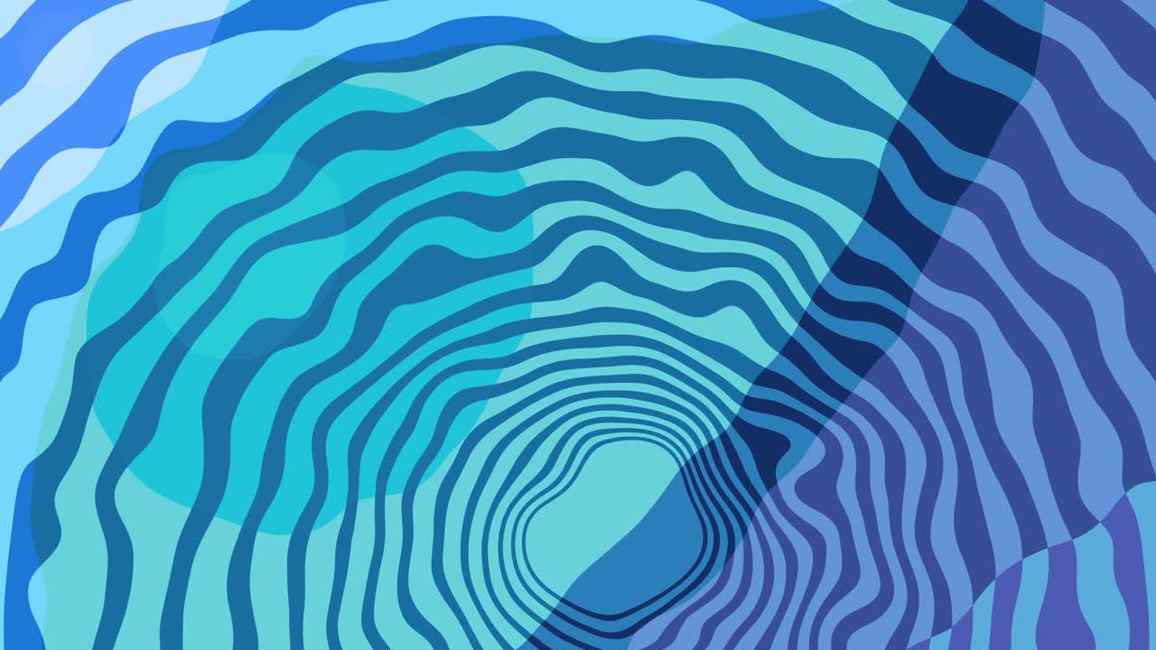 레트로 블루 추상적이고 매혹적인 액체 움직임 - 빈티지 배경에 활기찬 동심 회전과 활기찬 원