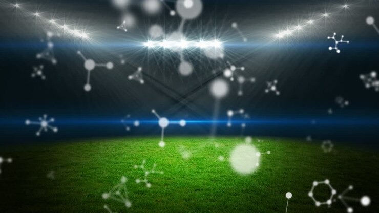 Animazione di molecole che ruotano su uno stadio