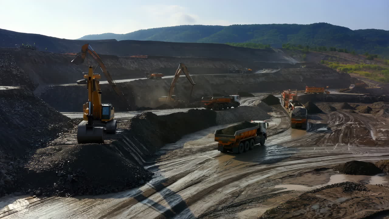 Heavy machinery operating in an open-pit mine
