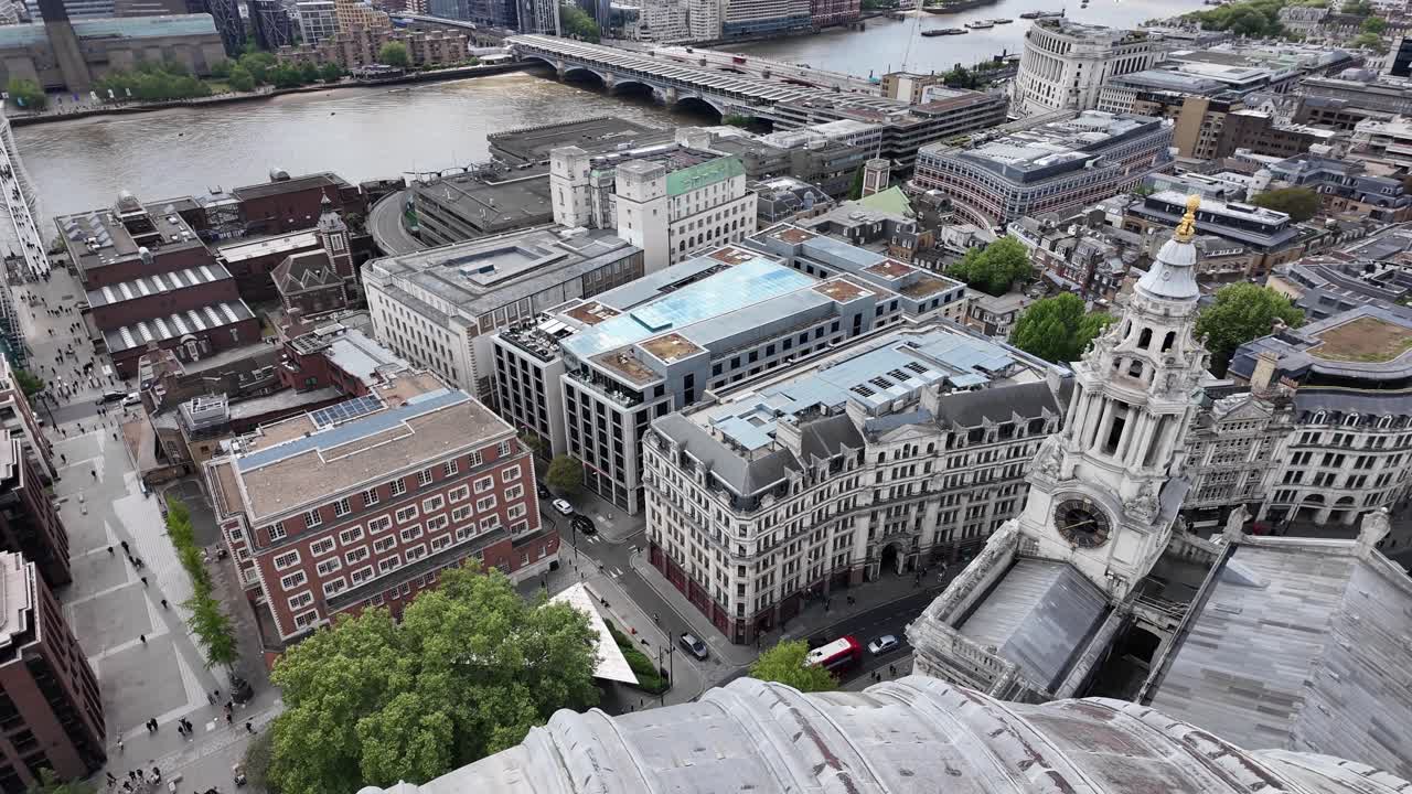 panorama view of landmarks from the top of St. Paul's Cathedral, City of London, England