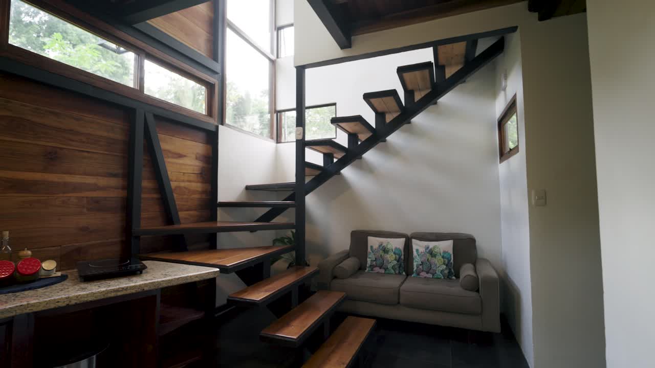 Modern Living Room with Unique Staircase Design