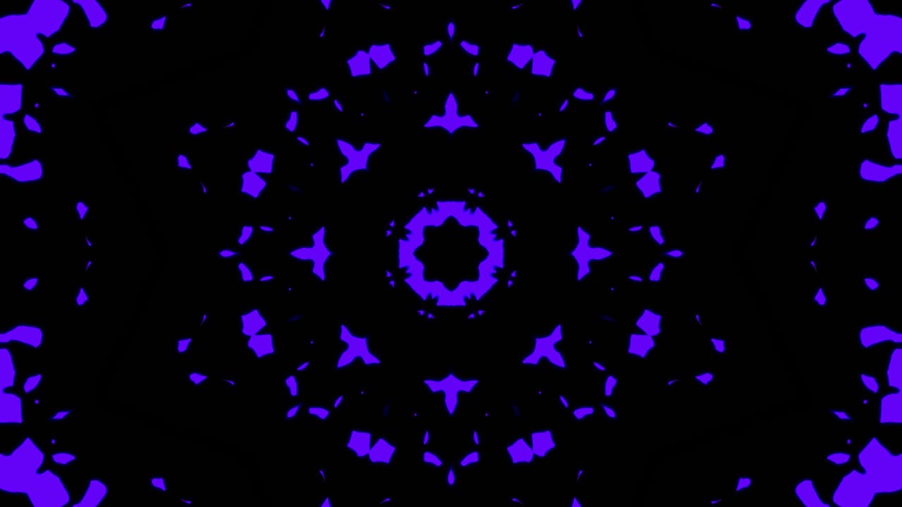 Sfondo astratto con motivo geometrico viola senza soluzione di continuità. Loop caleidoscopico a strisce astratte. Sfondo VJ caleidoscopico colorato psichedelico veloce. Sfondo animato astratto da discoteca. Effetto caleidoscopio.