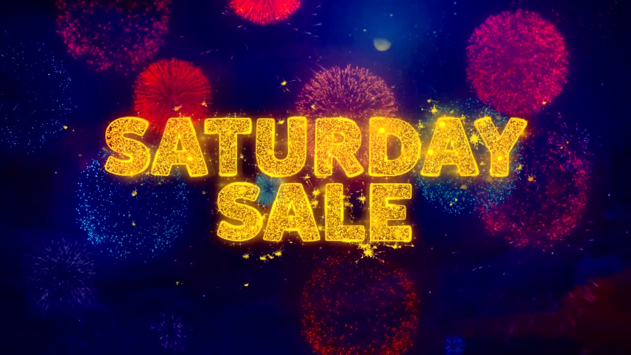 화려한 불꽃놀이 폭발 입자에 대한 토요일 판매 텍스트.
