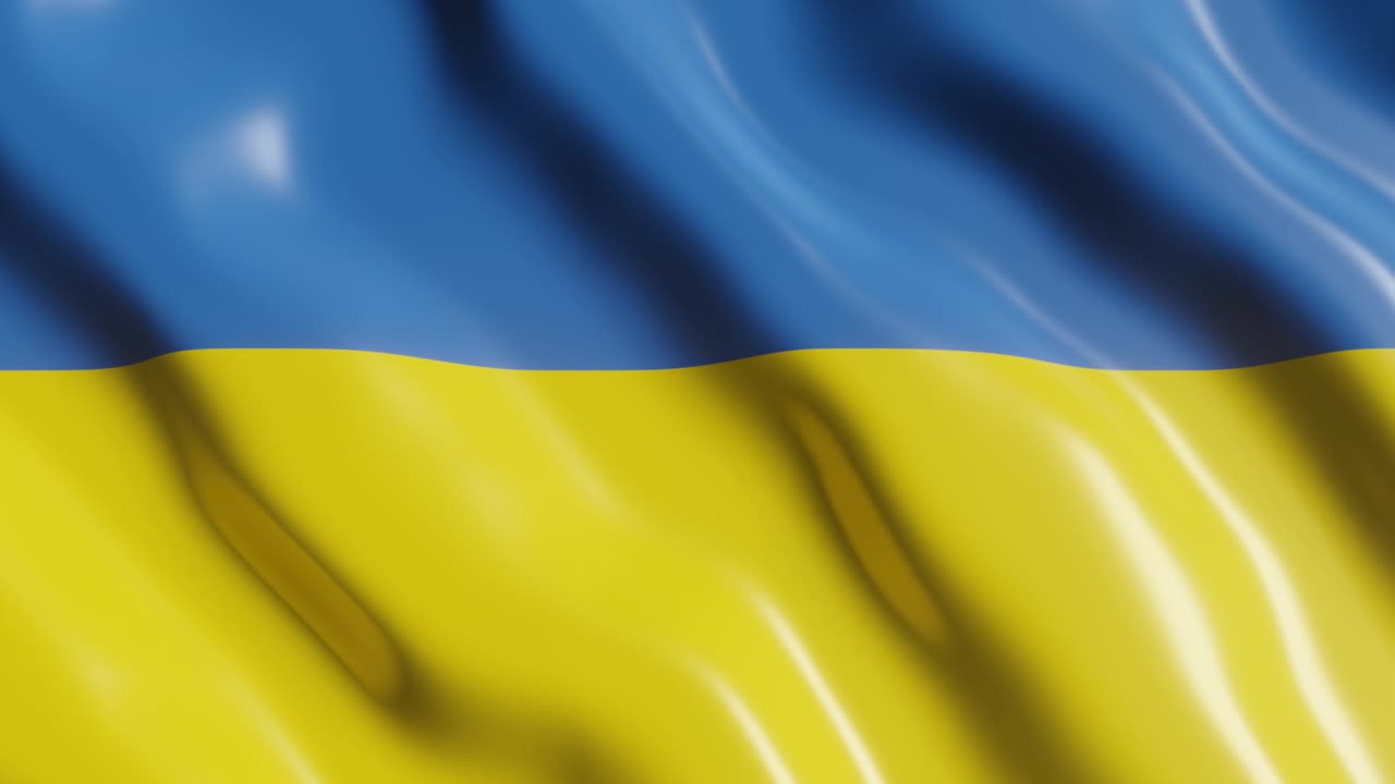 Rendering 3D della bandiera sventolante dell'Ucraina. Bandiera nazionale che sventola al vento. Video clip animato 4K realistico in loop continuo.