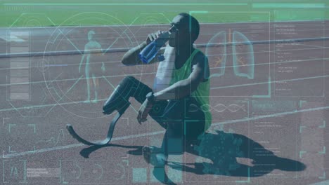 Animation-of-data-processing-over-disabled-african-american-male-runner