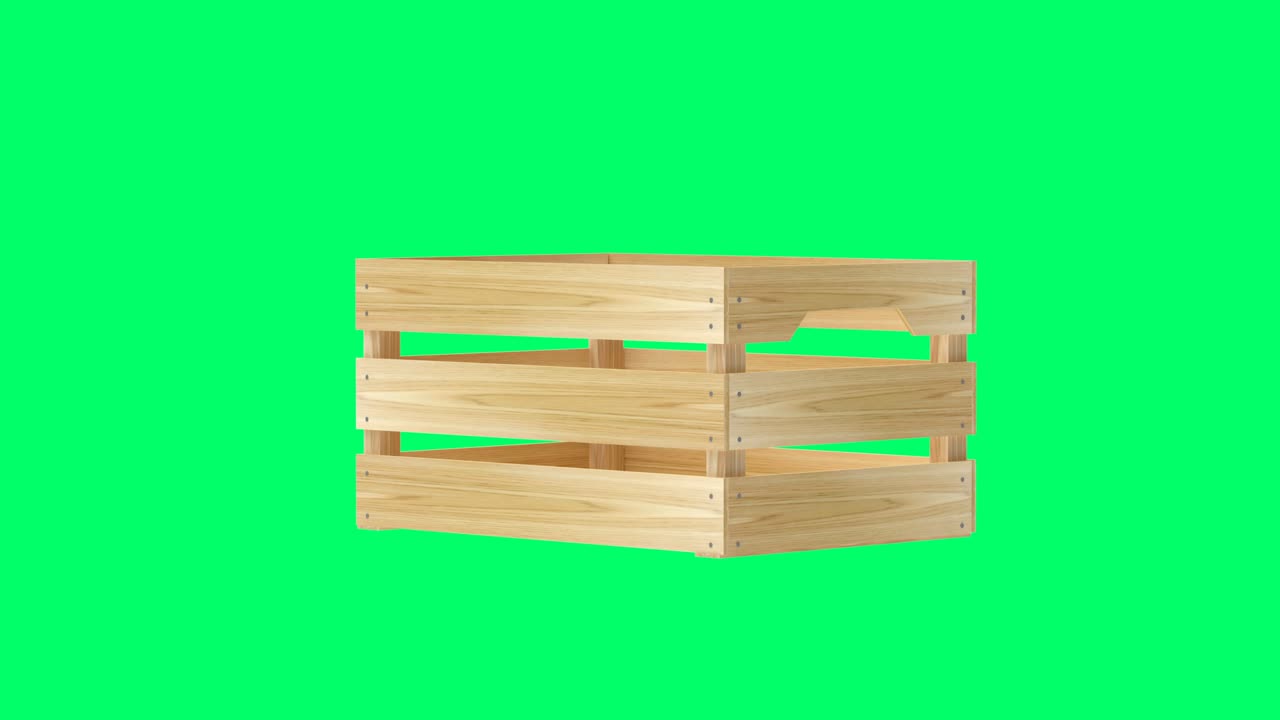 Wooden box rotate in a green screen in 3D animation. 4K