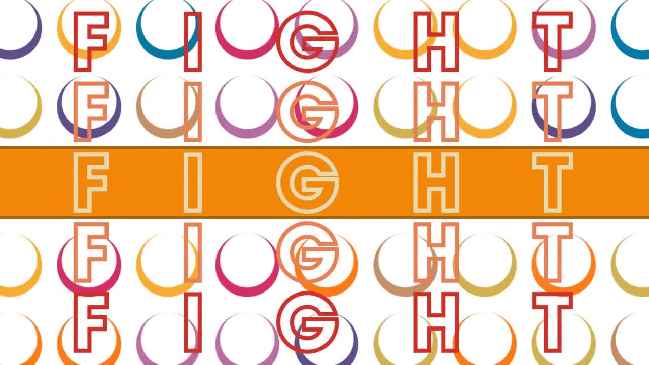 다채로운 그래픽과 모양 위에 싸움 텍스트의 애니메이션