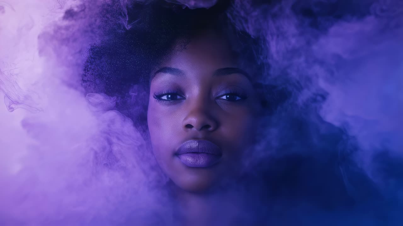 Donna in fumo viola