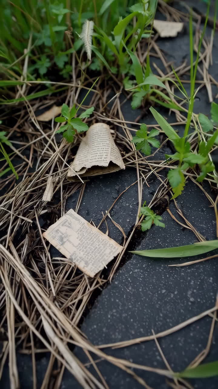 Discarded Paper in overgrown Grass