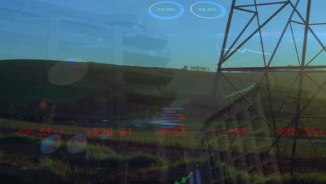 animación del procesamiento de datos financieros a través de la torre de red contra el cielo azul.