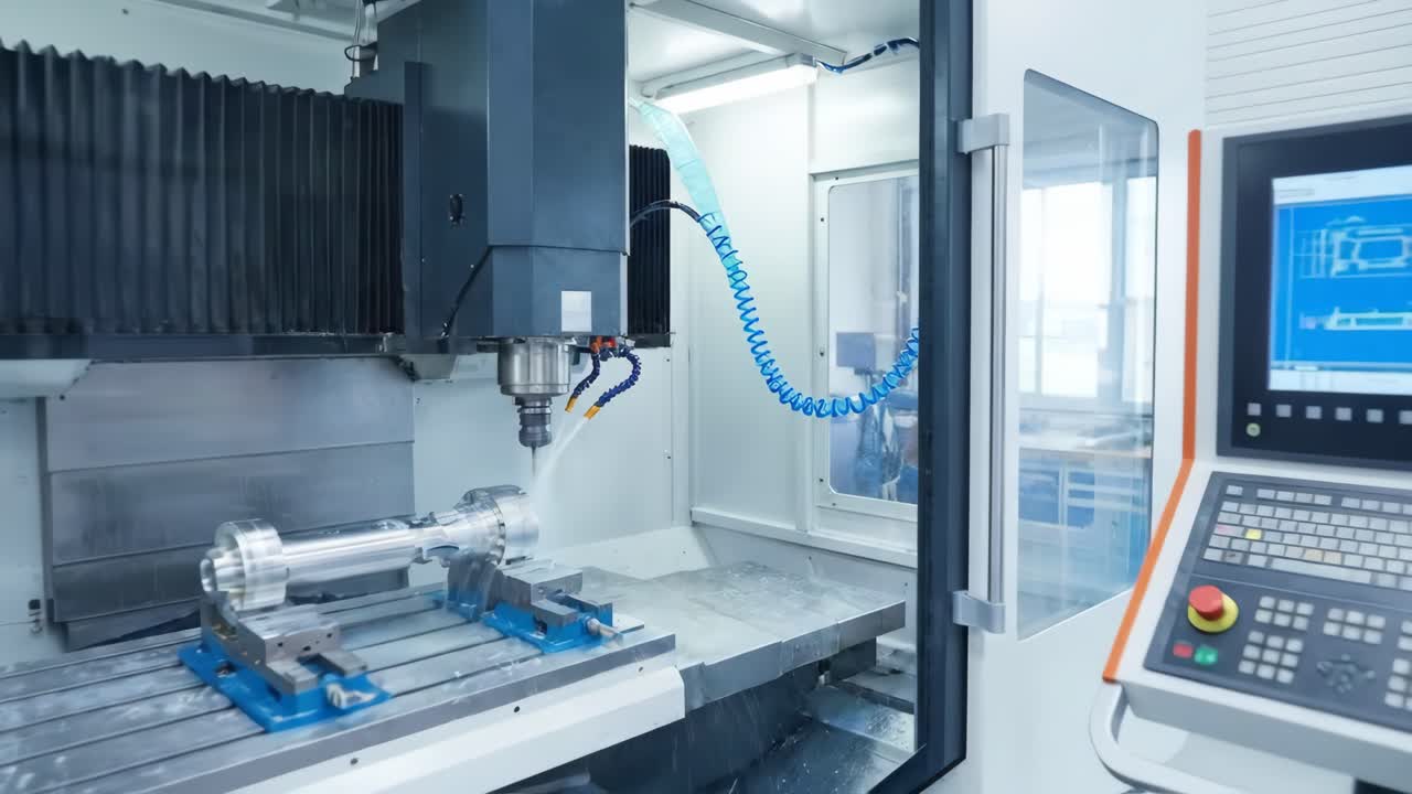 Automated CNC Milling Machine Machining Metal Part in Factory
