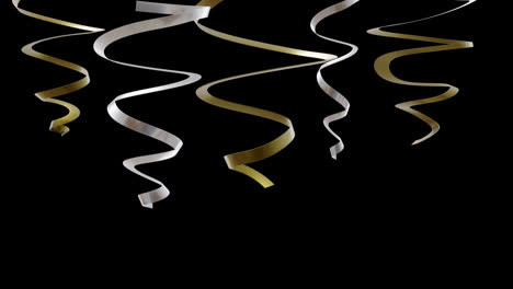 Animation-of-gold-and-silver-streamers-on-black-background