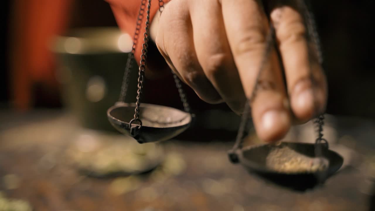 medieval, pesar la planta en la balanza.