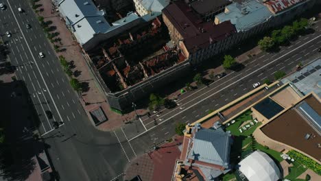 aerial view of fire-damaged buildings in a city