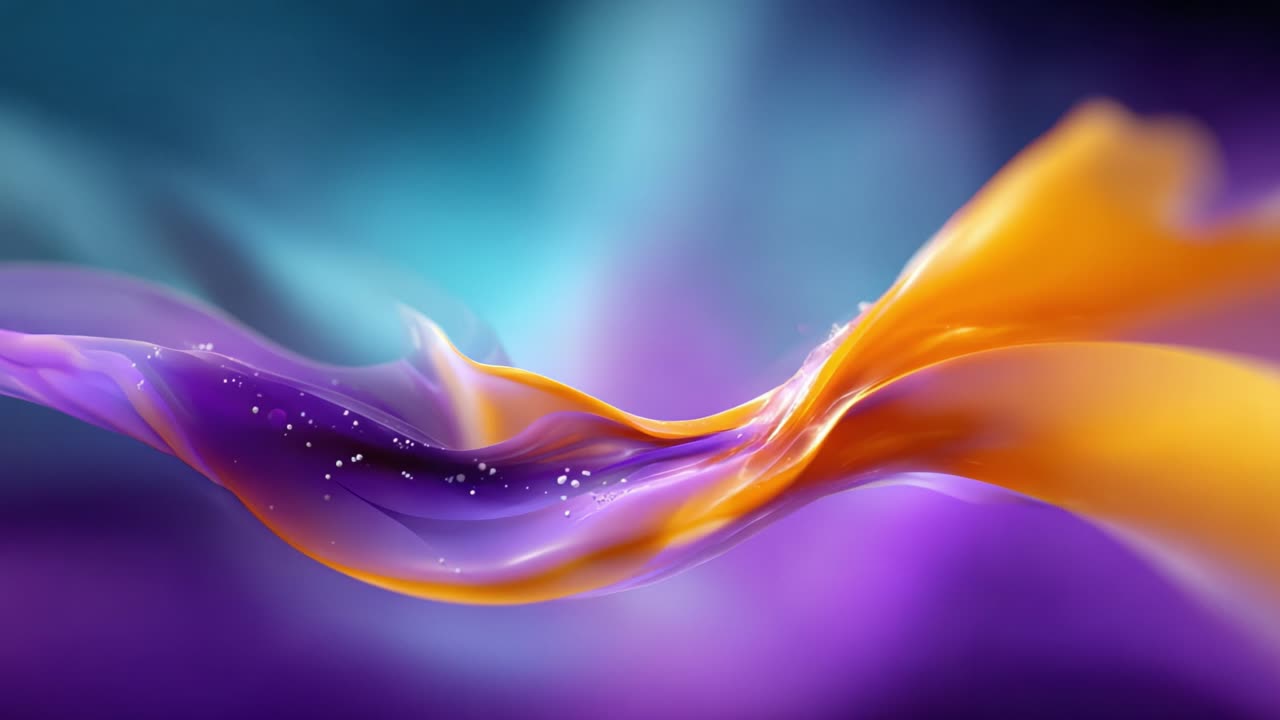 Levende flydende bevægelse: En abstrakt rejse gennem farverige bølger af lilla og orange, der indfanger bevægelsens og lysets essens i en fortryllende dans