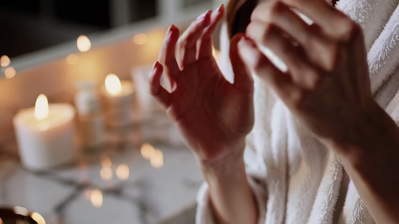 Donna che applica crema per le mani