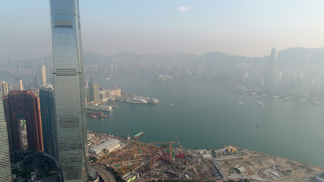 luz del sol famoso edificio de hong kong construcción bahía vista aérea 4k china