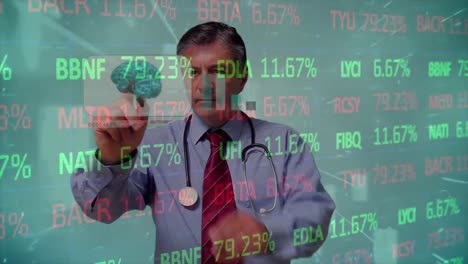 animation of male doctor using touchscreen interface and financial data processing