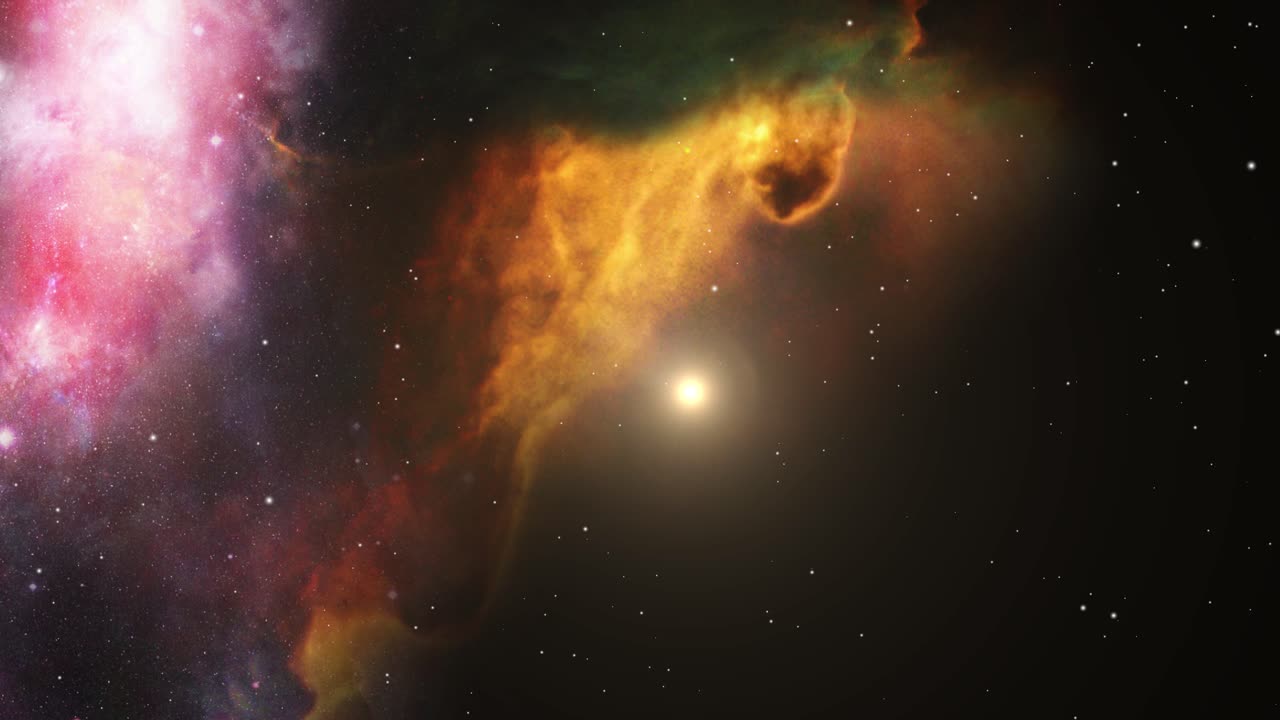 a colorful nebula with moving cosmic clouds