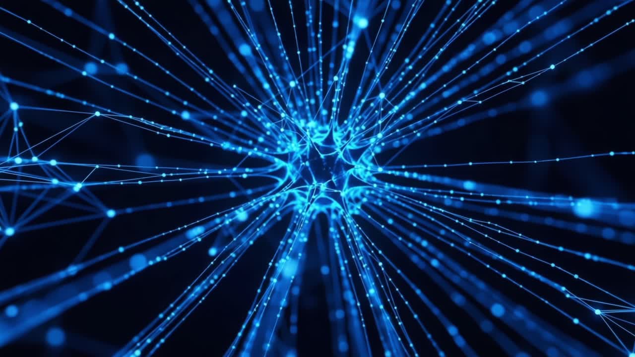 A Stunning Visual Representation of a Neural Network with Glowing Blue Connections and Dazzling Light Patterns, Emphasizing the Complexity of Modern Data Processing and AI
