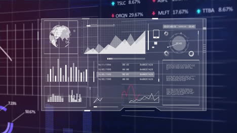 financial data and stock market analysis animation over digital interface background