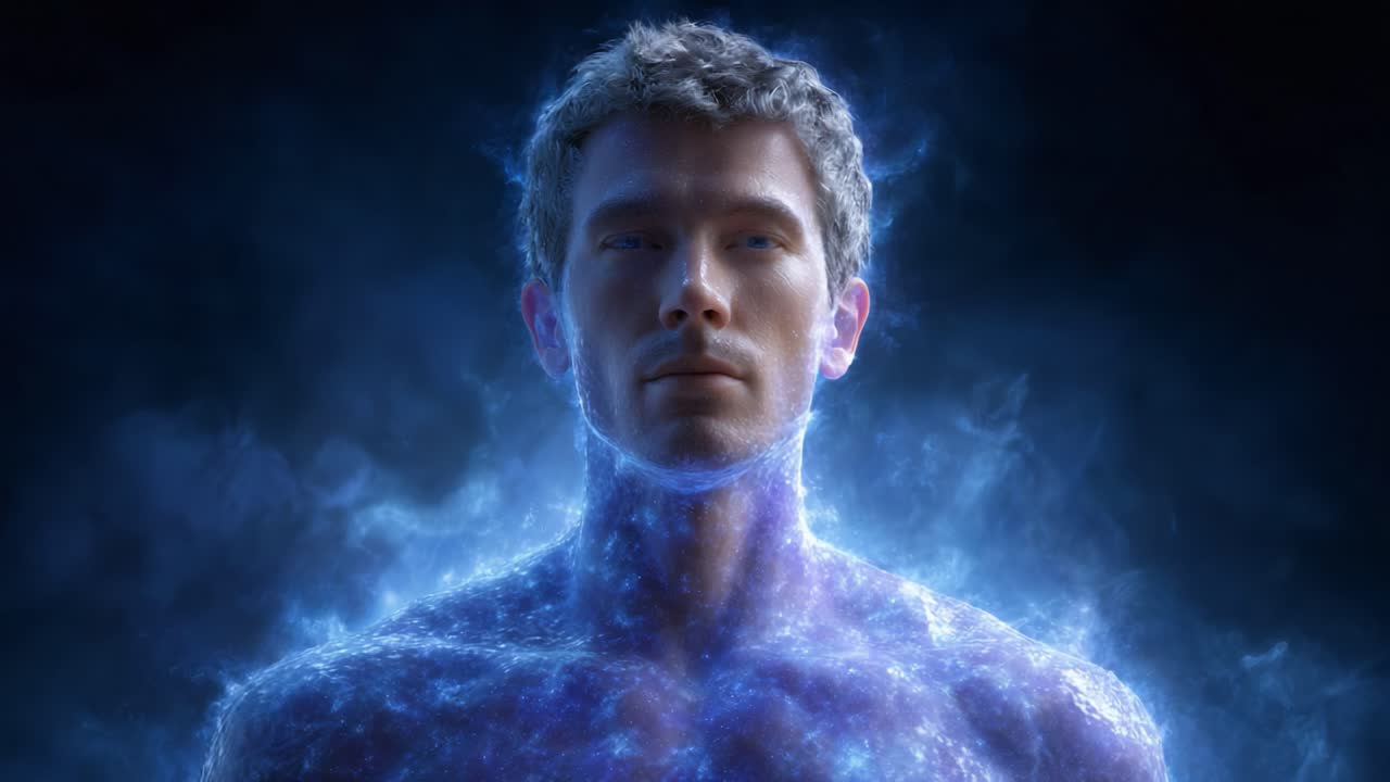 A captivating exploration of human potential surrounded by ethereal energy, illustrating the blend of realism and digital artistry in a breathtaking cosmic environment