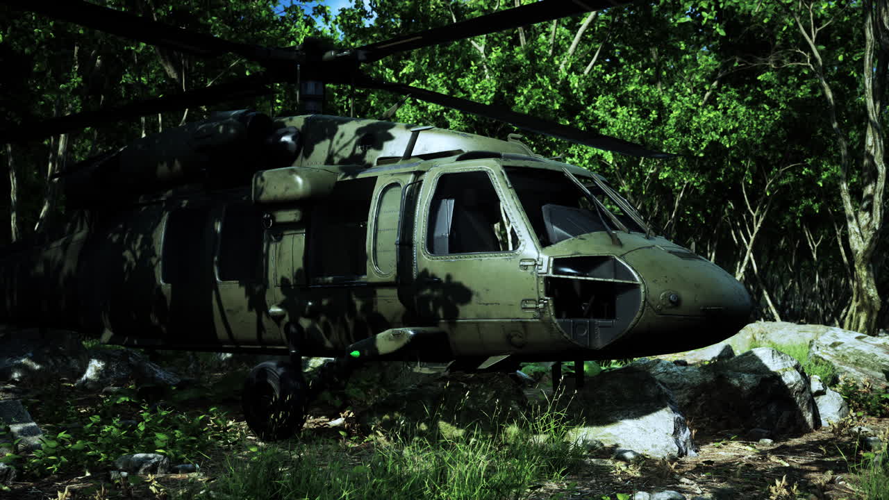 helicóptero militar en la selva profunda