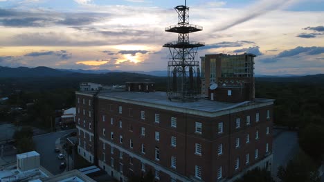 aerial over downtown asheville north carolina at dusk 2