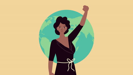 afro mujer hermosa con el planeta tierra