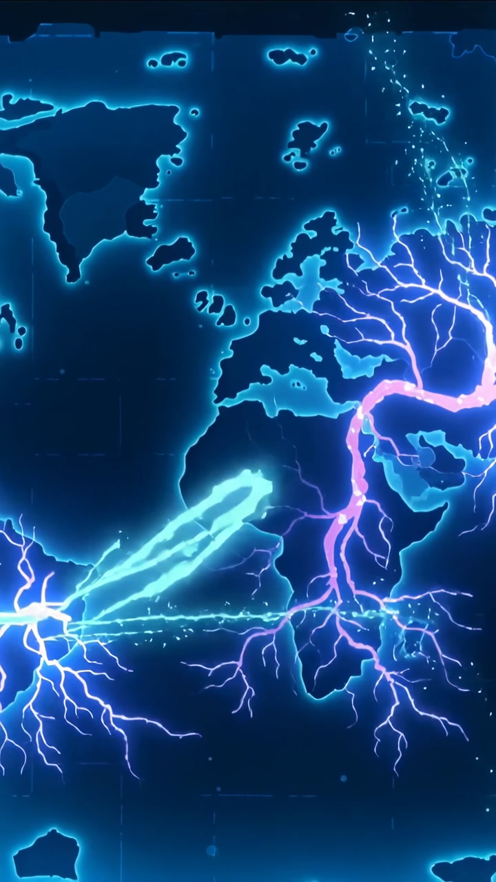 Vertical video: Starting neon map trunk branching in Africa on HUD launching beam and showing links