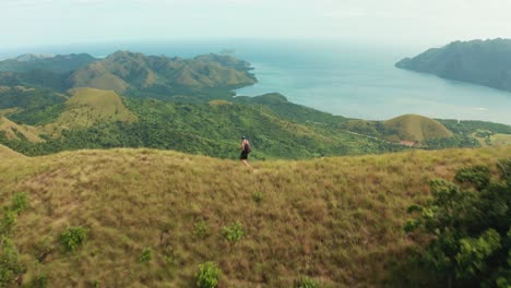 aerial view of hiking in mountains surrounded by jungle in coron, palawan, philippines