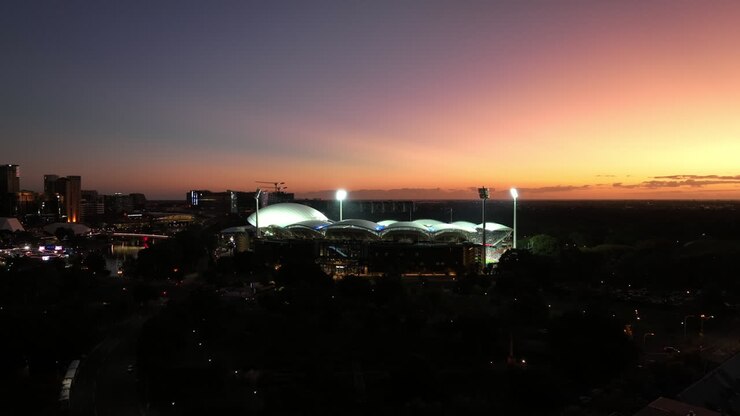 4k Drone sunset Adelaide oval Australia