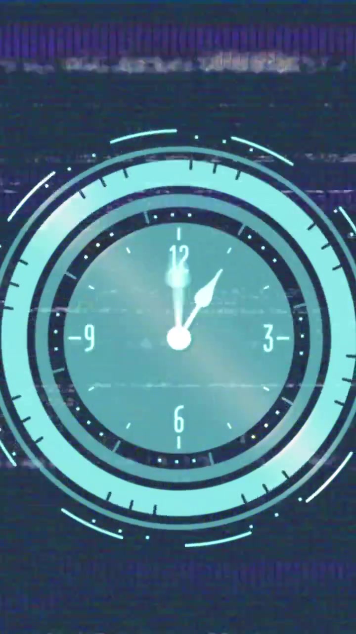 Animation of clock moving fast over screen with glitch