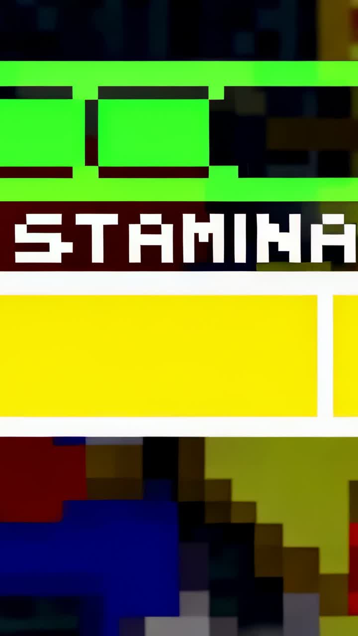 Vertical video: Animating STAMINA HUD, meter draining on frame advance in retro game, green bar gap