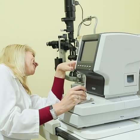 boy checks eyesight. medical examination child in clinic
