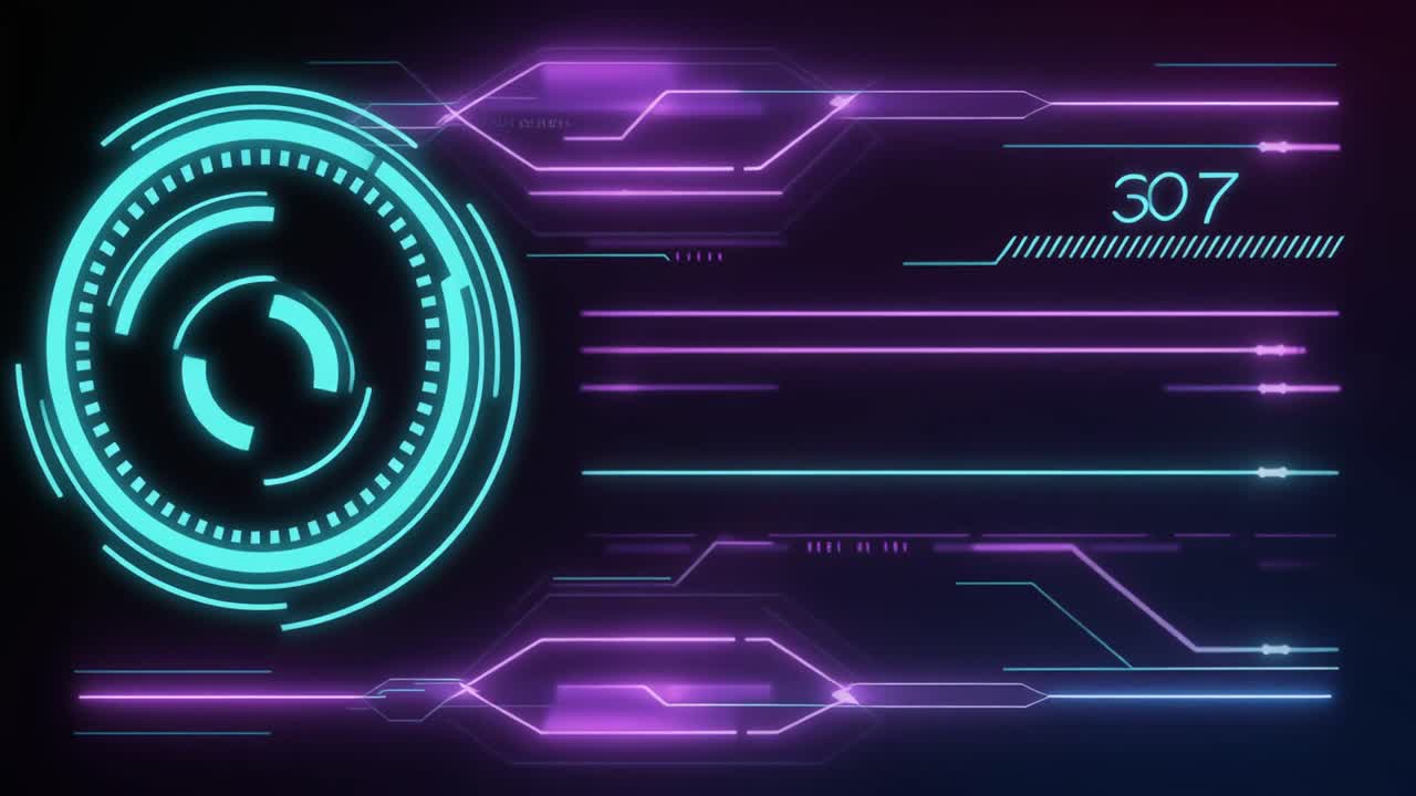 Futuristic Digital HUD Interface with Glowing Neon Elements