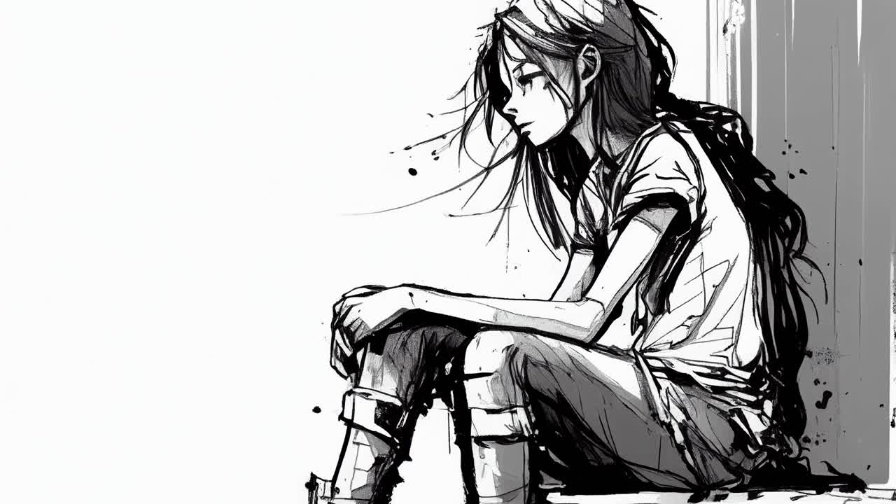 lonely girl sitting down and looking depressed