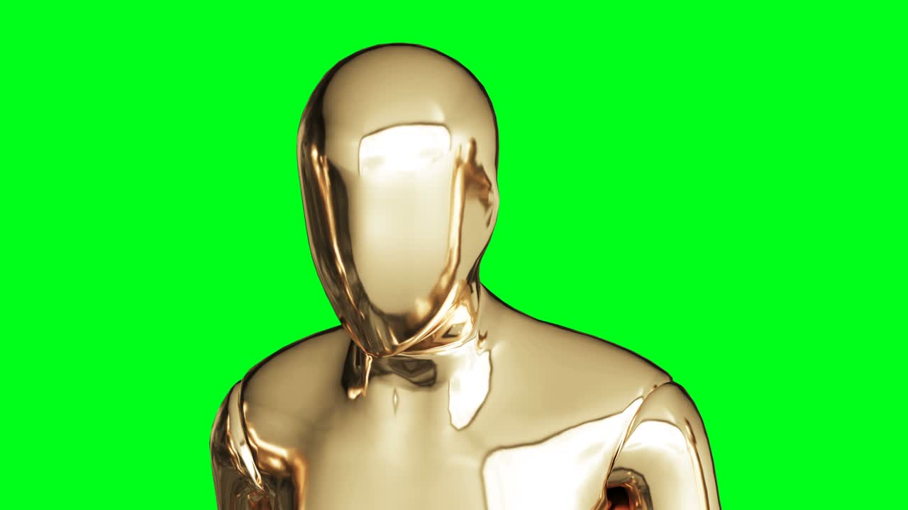 la animación del personaje del hombre de oro se aísla en la pantalla verde.