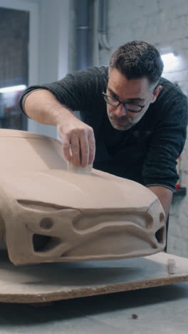 sculpting a clay car model