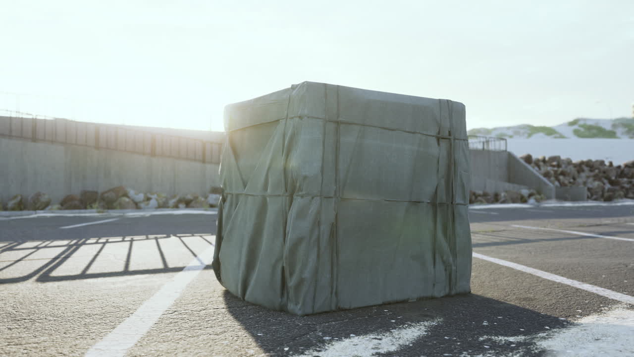 빈 주차장에 포장 된 포장 상자