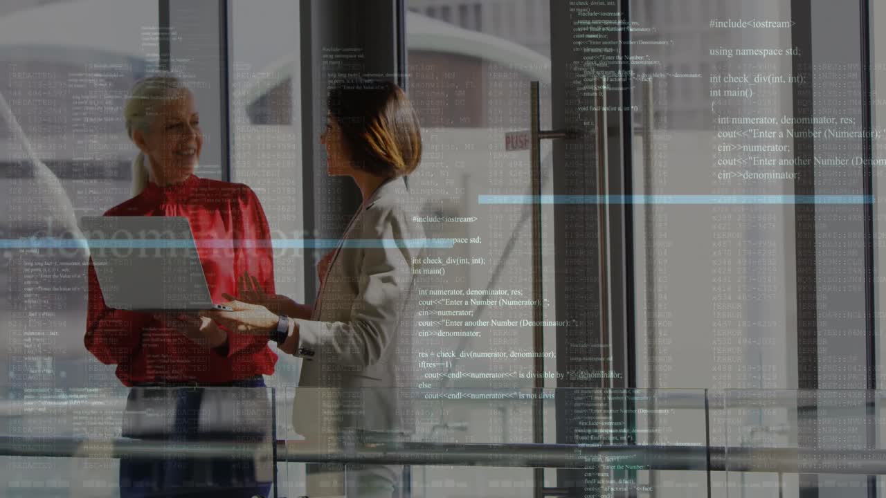 Animation of data processing over diverse business people talking
