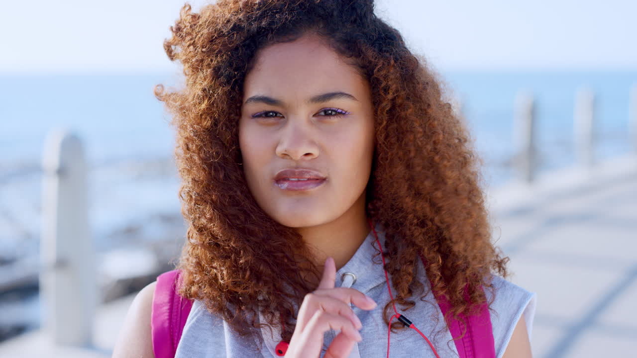 Face, fitness and sport with a woman on a break