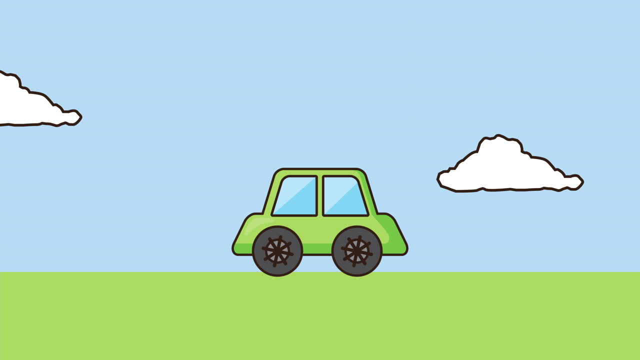 animazione ecologica con auto ecologica nel paesaggio