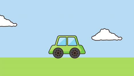 eco friendly environmental animation with eco car in landscape