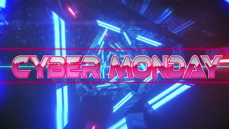 animación del texto del lunes cibernético sobre el túnel digital en movimiento