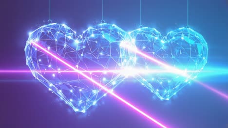 abstract digital hearts with glowing light beams