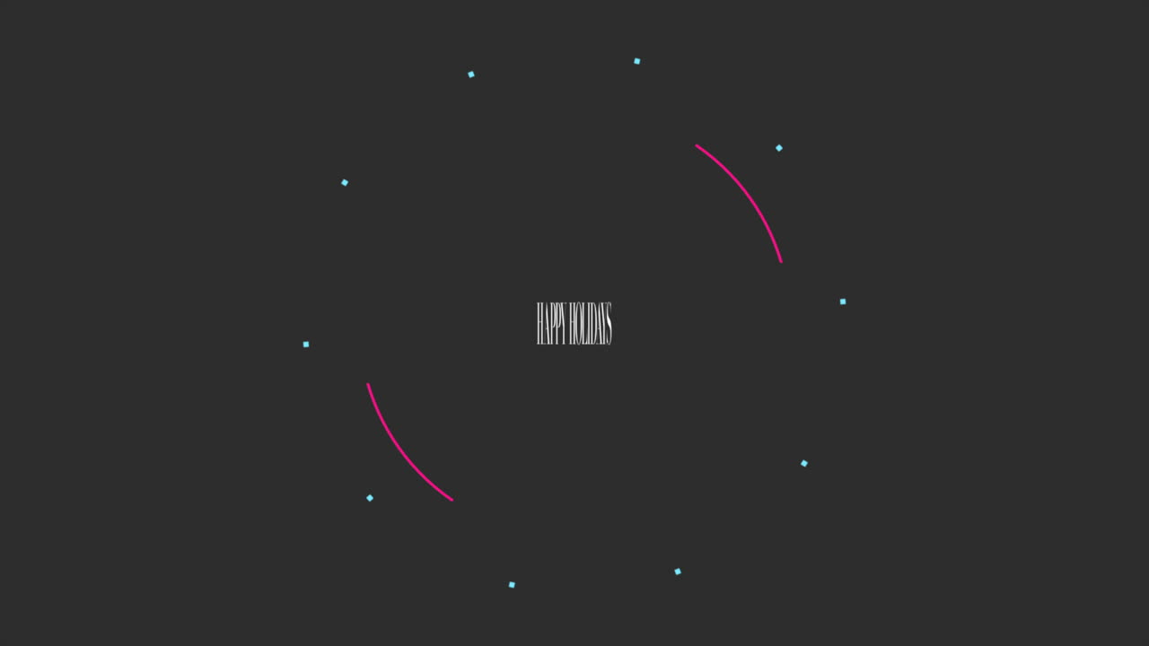 기하학적 원이 있는 블랙 패션 및 미니멀리즘 배경의 애니메이션 소개 텍스트 해피 홀리데이
