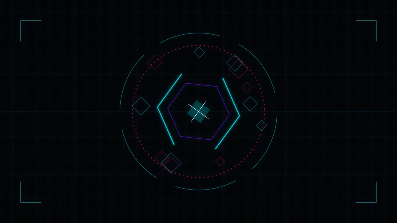 Futuristic Digital HUD Interface with Rotating Hexagonal Elements